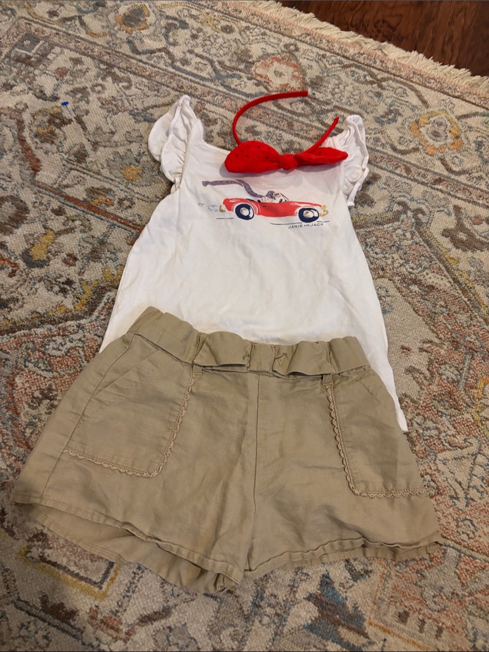Janie and Jack Tan Ruffle Waist Cotton Shorts